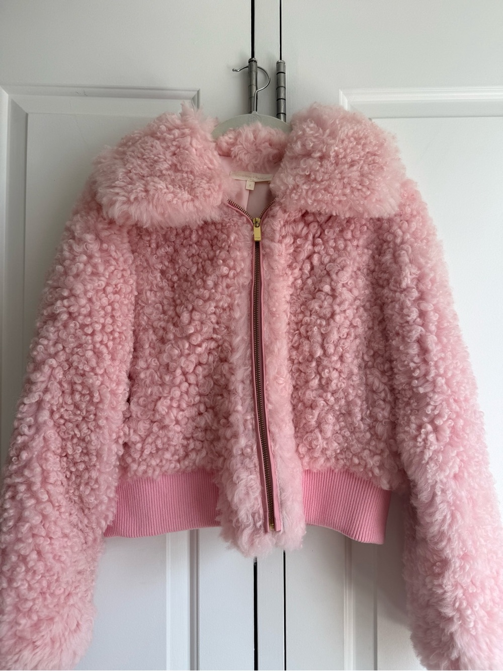 LoveShackFancy Pink Faux Shearling Puffer Jacket